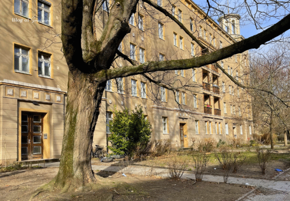 Karl-Marx-Allee Berlin with socialist apartment buildings