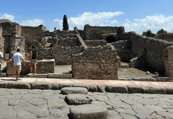 Raised stepping stones used by pedestrians in ancient Pompeii streets