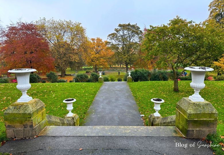 Stone steps and pathway leading into the formal gardens at Cliffe Castle Keighley