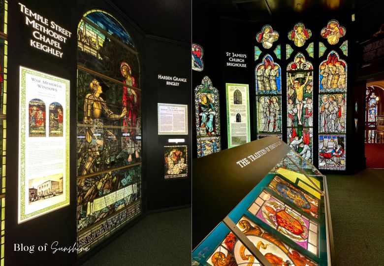 Historic stained glass windows from Temple Street Chapel, Harden Grange and St James’s Church on display at Cliffe Castle