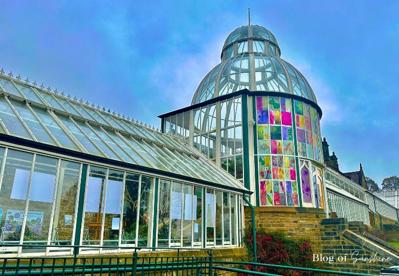 Victorian glasshouse dome with colourful windows at Cliffe Castle Keighley