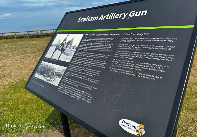 Interpretive board explaining Seaham’s artillery history and the 2nd (Seaham) Artillery Volunteers.