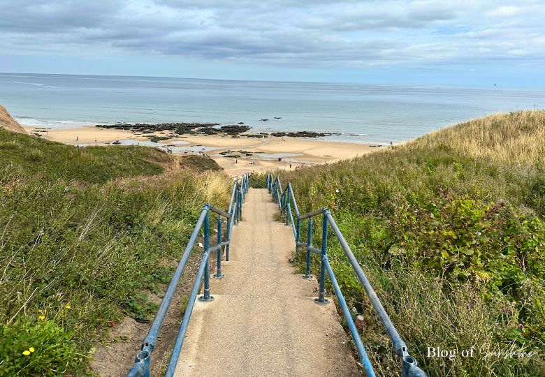 Pathway with handrails leading down to Seaham Hall Beach from the car park