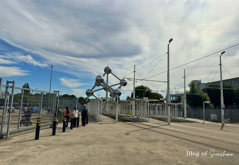 View of the Atomium from the Heysel tram station entrance in Brussels
