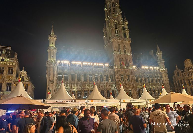 Night crowd and beer tents at Belgian Beer Weekend in Brussels