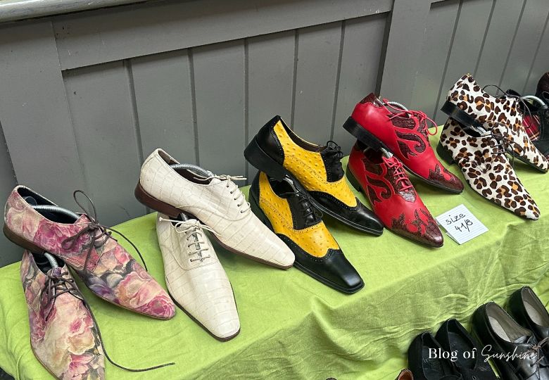 Colourful vintage shoes on sale at Brussels flea market