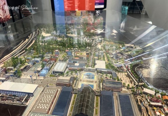 Detailed scale model of Expo 58 displayed inside the Atomium