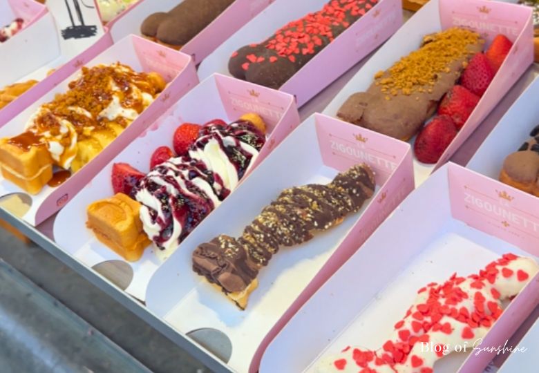 Chocolate and waffle treats in humorous shapes near Manneken Pis