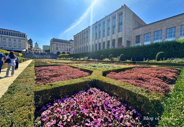 View from Mont des Arts gardens toward Place Royale in Brussels