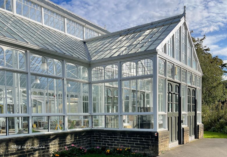 Victorian glass house café in Greenhead Park Huddersfield with restored architecture