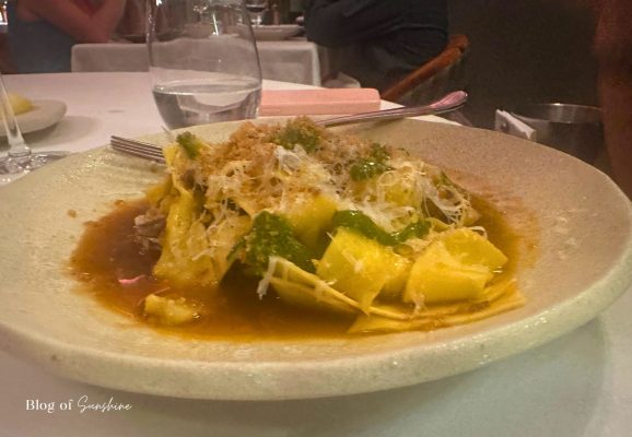 Pasta main course at Seaham Hall Hotel restaurant with sauce and garnish