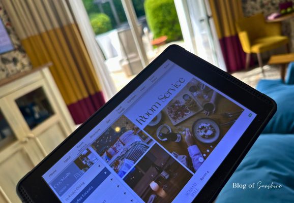 In-room tablet in the Seaham Hall Garden Suite displaying the room service menu