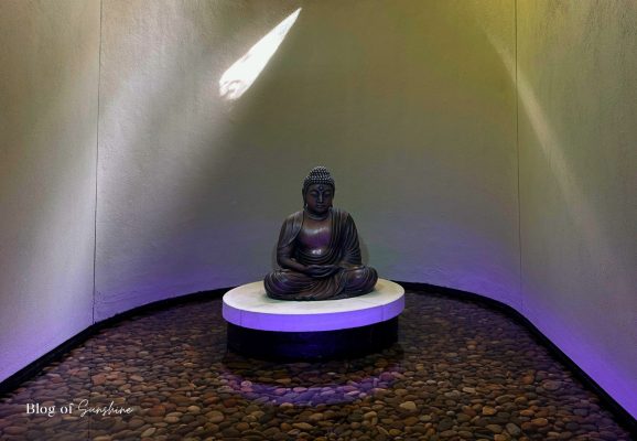 Buddha statue along the underground walkway from Seaham Hall Hotel to Serenity Spa