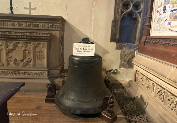 14th-century bell inside St John the Baptist Church Tideswell near Buxton