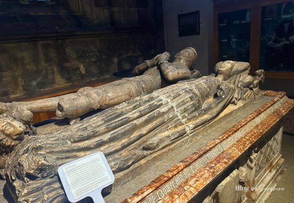 Close-up of the alabaster effigies on the de Bower tomb in St John the Baptist Church Tideswell
