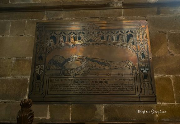 Memorial plaque to Samuel Andrew, vicar of Tideswell, inside St John the Baptist Church