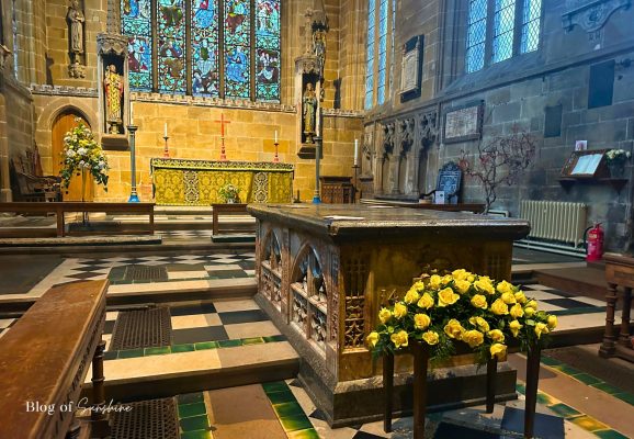 Chancel and altar inside St John the Baptist Church Tideswell near Buxton