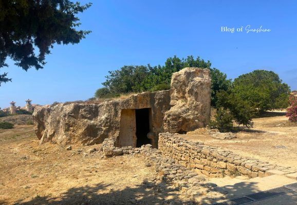 Rock-cut chamber inside Tomb 1 at Tombs of the Kings archaeological site in Paphos Cyprus