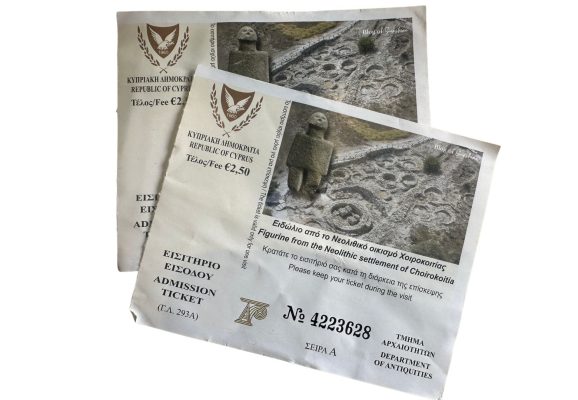 Admission ticket for Tombs of the Kings in Paphos Cyprus showing the €2.50 entry fee