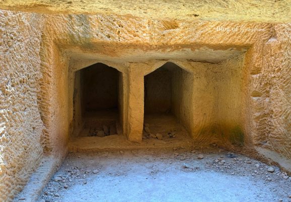 Rock-cut burial niches inside Tomb 4 at Tombs of the Kings in Paphos Cyprus